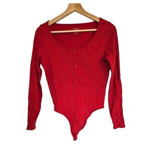 Victoria's Secret Pink Bodysuit Size Large Hot Pink Long sleeve ribbed thong